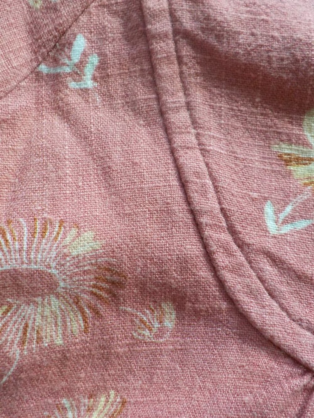 Wonderly Blouse - Small - Pink Floral Boho LINEN COTTON Puff Sleeves (2454) - Picture 7 of 7